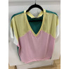 T-shirt col V tri color jaune