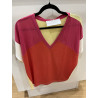 T-shirt col Vtri color fuschia