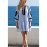Robe Marie Rayée bleu et broderies marine