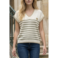 Pull mariniere et colV et encolure doré