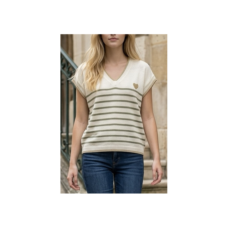Pull mariniere et colV et encolure doré