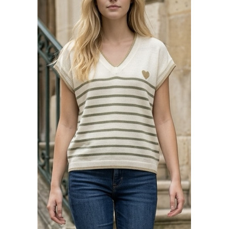 Pull mariniere et colV et encolure doré