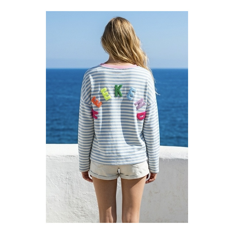 T-shirt sweat rayé bleu  WEEK END