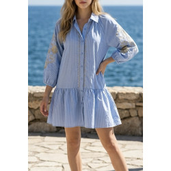 Robe rayée bleu broderies doré