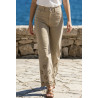Jeans large broderie beige