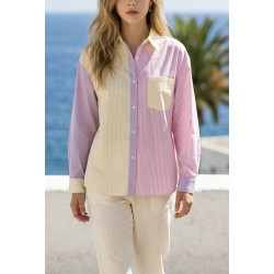 Chemise rayée rose , jaune , mauve