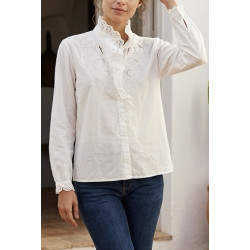 Chemise col victorien broderie anglaise blanche