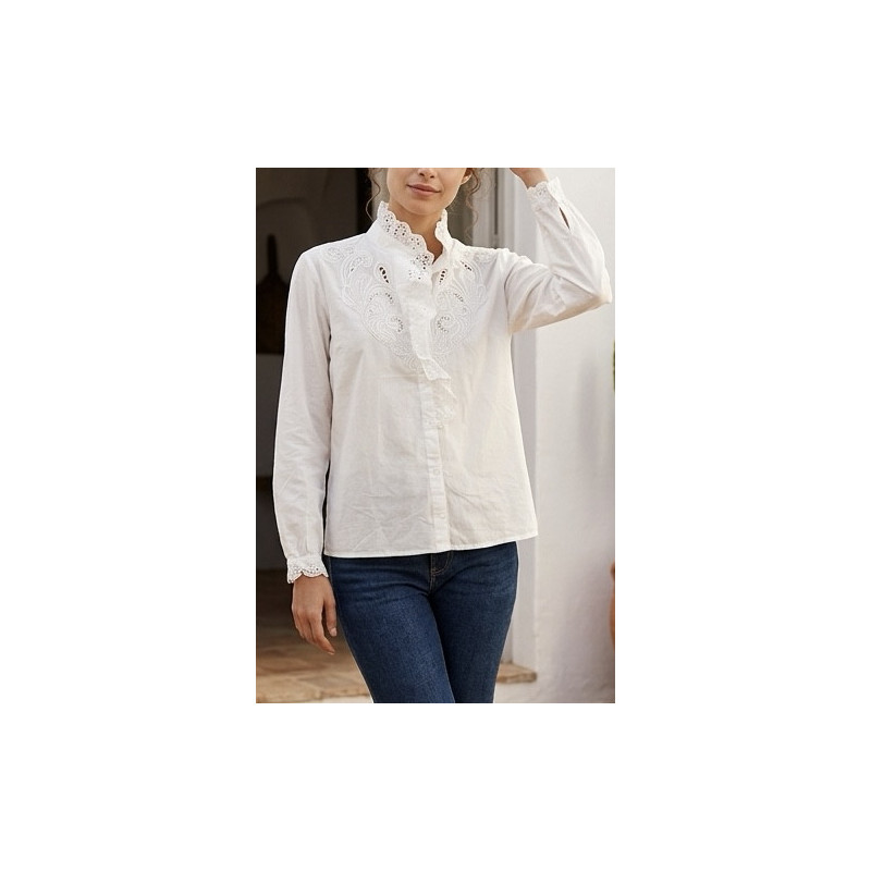 Chemise col victorien broderie anglaise blanche